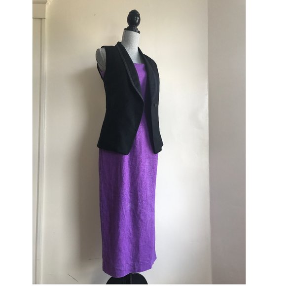 VINTAGE Santa Fe Midi Linen Purple Sheath Dress S - Picture 9 of 11
